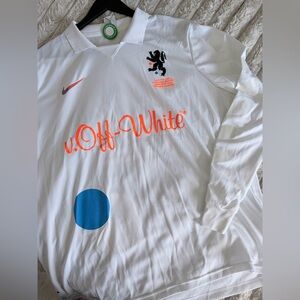 Off-White Men's White and Orange Long Sleeve Jersey